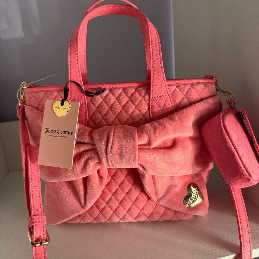 Juicy Couture Coral Quilted Bow Shoulder Bag